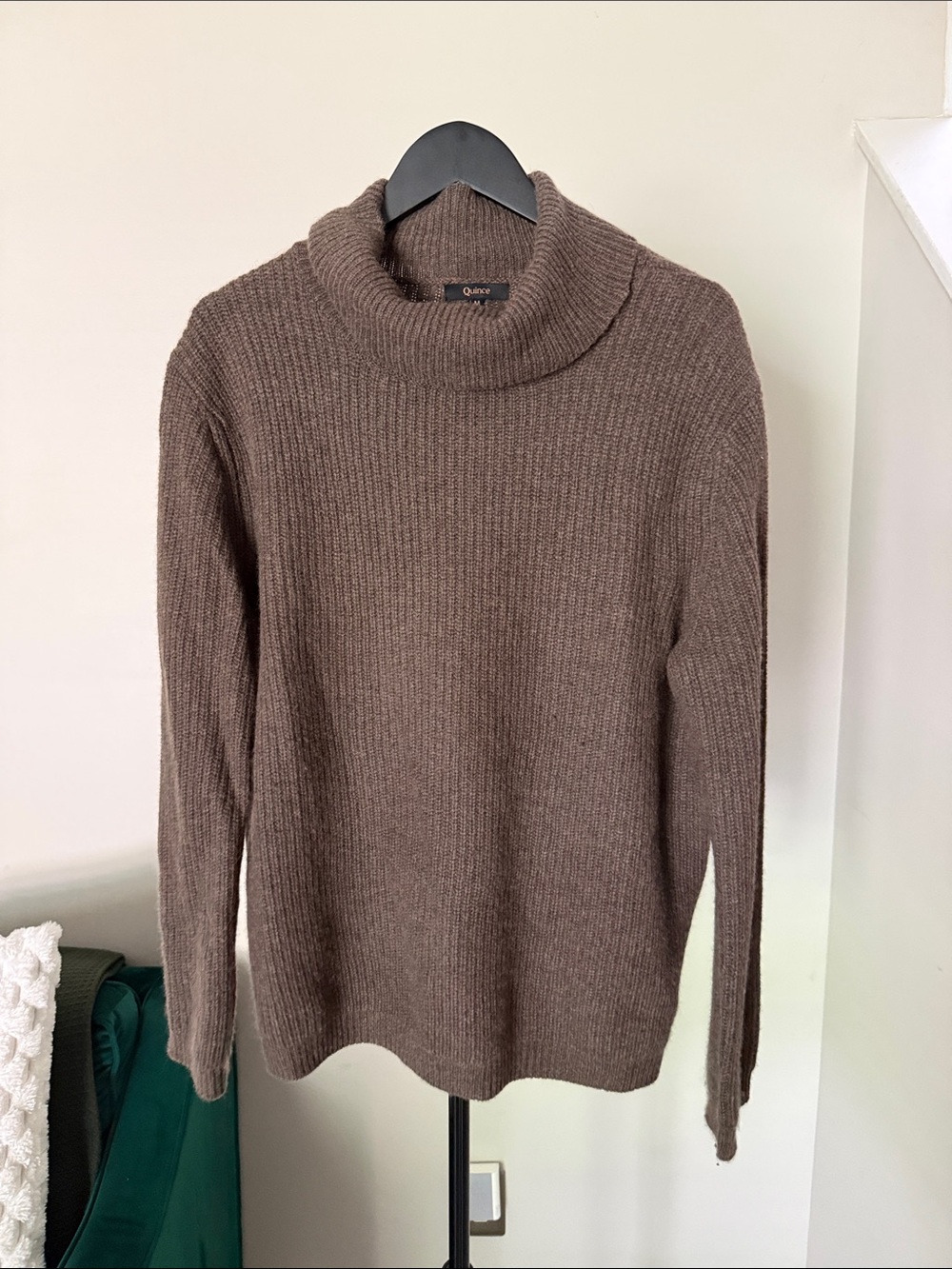 Quince Women's Brown Taupe Ribbed Cowl Neck Sweater
